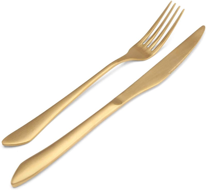 sharecook Matte Gold Silverware Set, 20-Piece Stainless Steel Flatware Set, Kitchen Utensil Set Service for 4, Satin Finish Tableware Cutlery Set for Home and Restaurant, Dishwasher Safe - Image 3